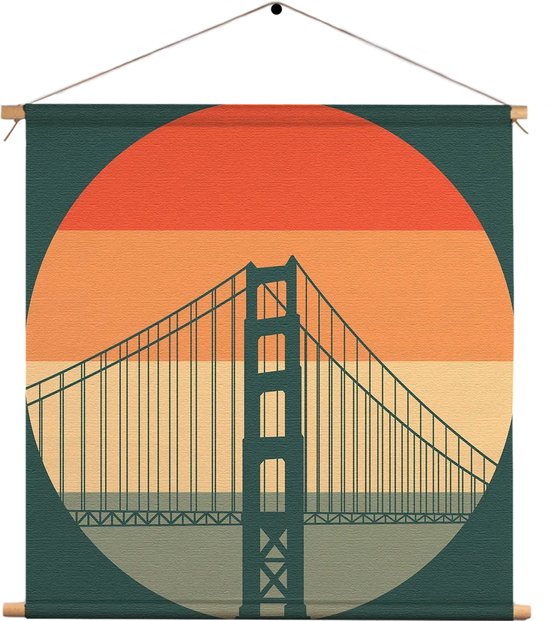 Textielposter San Francisco 1976 Golden Gate Bridge Vierkant XXXL (120 X 120 CM) - Wandkleed - Wanddoek - Wanddecoratie