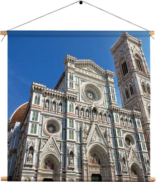 Textielposter De Kathedraal Van Florence Duomo Vooraanzicht Vierkant XXXL (120 X 120 CM) - Wandkleed - Wanddoek - Wanddecoratie