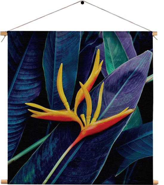 Textielposter Heliconia bloem op donkere achtergrond Vierkant XL (60 X 60 CM) - Wandkleed - Wanddoek - Wanddecoratie