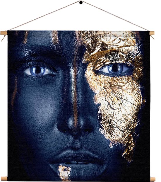 Textielposter Golden Whoman 03 Vierkant XXL (90 X 90 CM) - Wandkleed - Wanddoek - Wanddecoratie