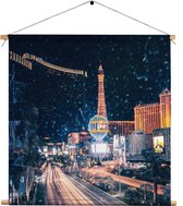 Textielposter Las Vegas at Night Vierkant XL (60 X 60 CM) - Wandkleed - Wanddoek - Wanddecoratie