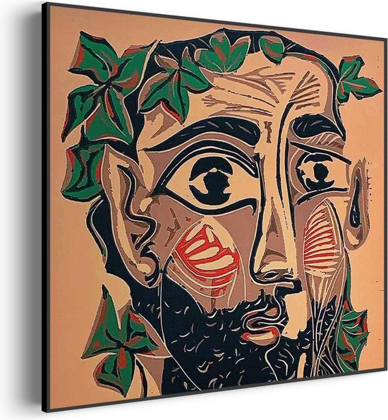 Akoestisch Schilderij Picasso bebaarde man 1962 Vierkant Pro L (80 X 80 CM) - Akoestisch paneel - Akoestische Panelen - Akoestische wanddecoratie - Akoestisch wandpaneel