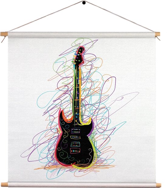 Textielposter Rock Gitaar Op Witte Achtergrond Vierkant M (30 X 30 CM) - Wandkleed - Wanddoek - Wanddecoratie