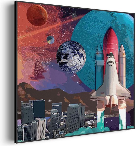 Akoestisch Schilderij The Space Race Vierkant Pro XXL (140 X 140 CM) - Akoestisch paneel - Akoestische Panelen - Akoestische wanddecoratie - Akoestisch wandpaneel