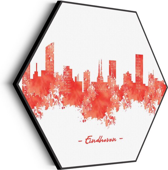 Akoestisch Schilderij Skyline Eindhoven Watercolor Paint Hexagon Basic XL (140 X 121 CM) - Akoestisch paneel - Akoestische Panelen - Akoestische wanddecoratie - Akoestisch wandpaneel