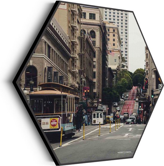 Akoestisch Schilderij San Francisco City Hexagon Basic XL (140 X 121 CM) - Akoestisch paneel - Akoestische Panelen - Akoestische wanddecoratie - Akoestisch wandpaneel