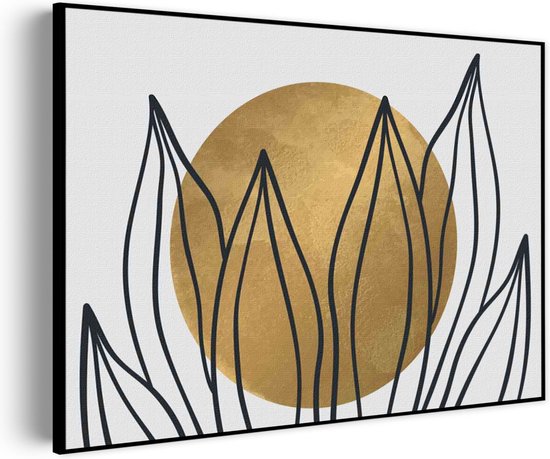 Akoestisch Schilderij Scandinavisch Design Plant met Goud Element 01 Rechthoek Horizontaal Basic M (85 X 60 CM) - Akoestisch paneel - Akoestische Panelen - Akoestische wanddecoratie - Akoestisch wandpaneelKatoen M (85 X 60 CM)