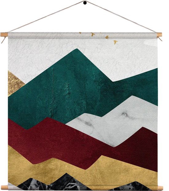 Textielposter Kleurrijke Bergen 03 Vierkant M (30 X 30 CM) - Wandkleed - Wanddoek - Wanddecoratie