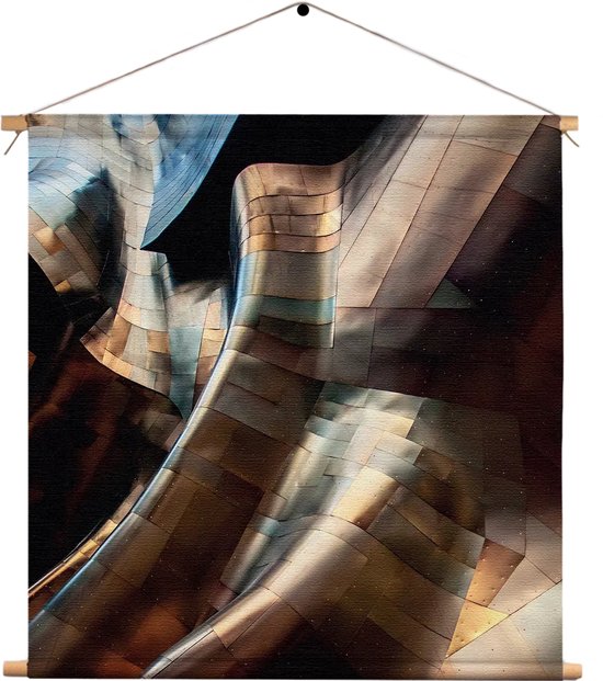 Textielposter Gebogen Stalen Platen - Twisted Metal Vierkant XL (60 X 60 CM) - Wandkleed - Wanddoek - Wanddecoratie