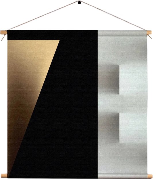 Textielposter Scandinavisch Wit met Zwart Element 03 Vierkant XXL (90 X 90 CM) - Wandkleed - Wanddoek - Wanddecoratie