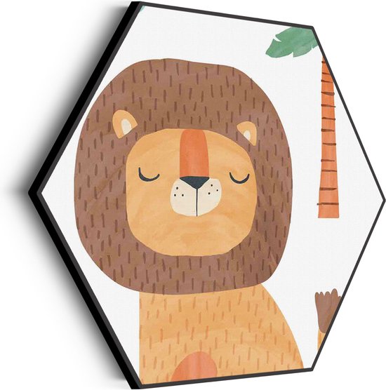 Akoestisch Schilderij De Leeuw in het bos Hexagon Basic XL (140 X 121 CM) - Akoestisch paneel - Akoestische Panelen - Akoestische wanddecoratie - Akoestisch wandpaneel