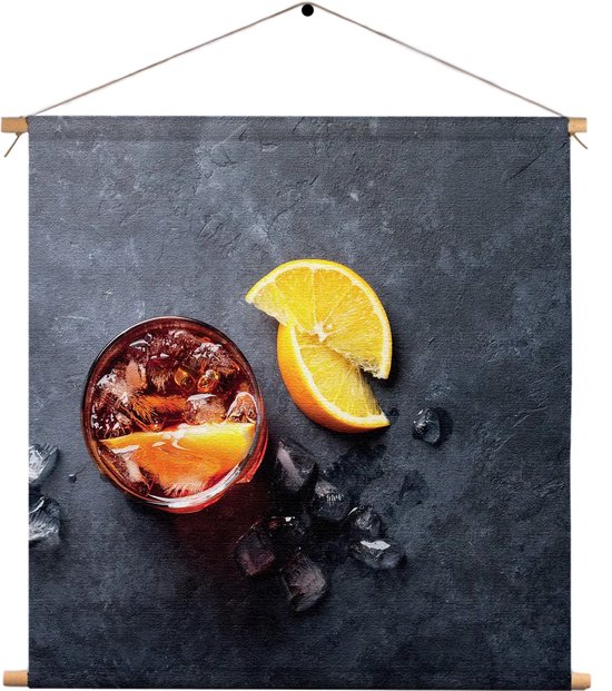 Textielposter Cocktail met Citroen Vierkant M (30 X 30 CM) - Wandkleed - Wanddoek - Wanddecoratie