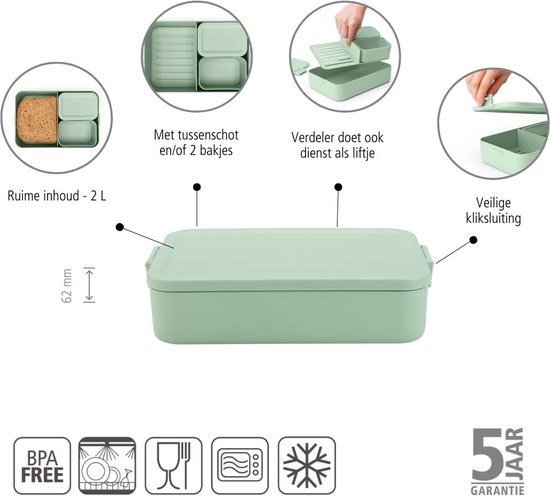 Brabantia Make & Take Bento Lunchbox - Grand - Plastique - Vert jade