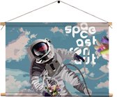 Textielposter Astronaut in de ruimte Rechthoek Horizontaal XL (75 X 90 CM) - Wandkleed - Wanddoek - Wanddecoratie