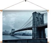Textielposter Brooklyn Bridge New York Zwart Wit Rechthoek Horizontaal M (30 X 40 CM) - Wandkleed - Wanddoek - Wanddecoratie