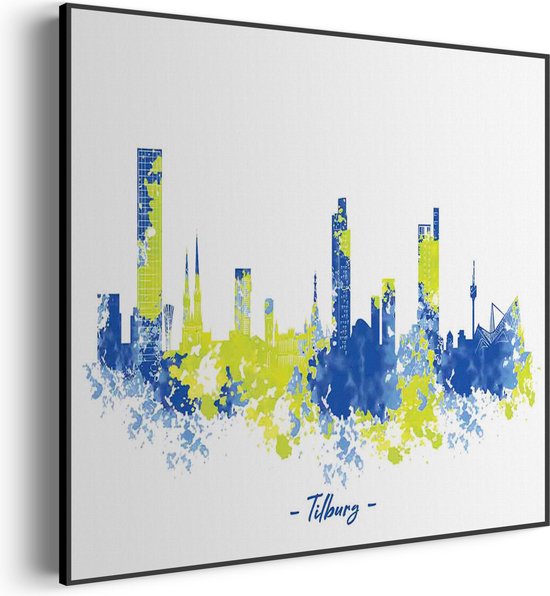 Akoestisch Schilderij Skyline Tilburg Watercolor Paint Vierkant Pro S (50 X 50 CM) - Akoestisch paneel - Akoestische Panelen - Akoestische wanddecoratie - Akoestisch wandpaneel
