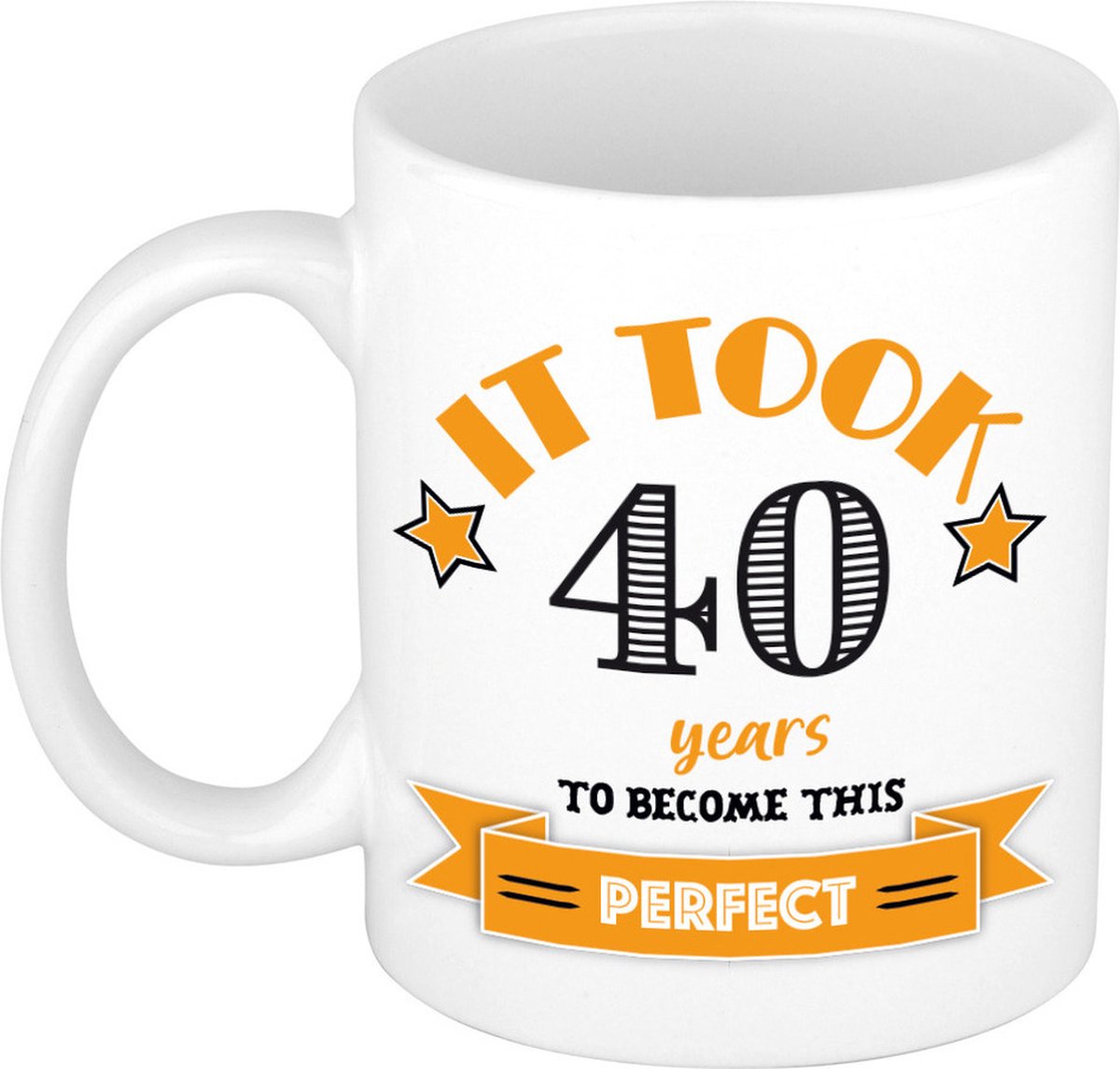Bellatio Decorations Verjaardag cadeau mok 40 jaar - oranje - grappig - 300 ml - keramiek