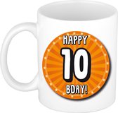 Bellatio Decorations Verjaardag cadeau mok 10 jaar - oranje - wiel - 300 ml - keramiek