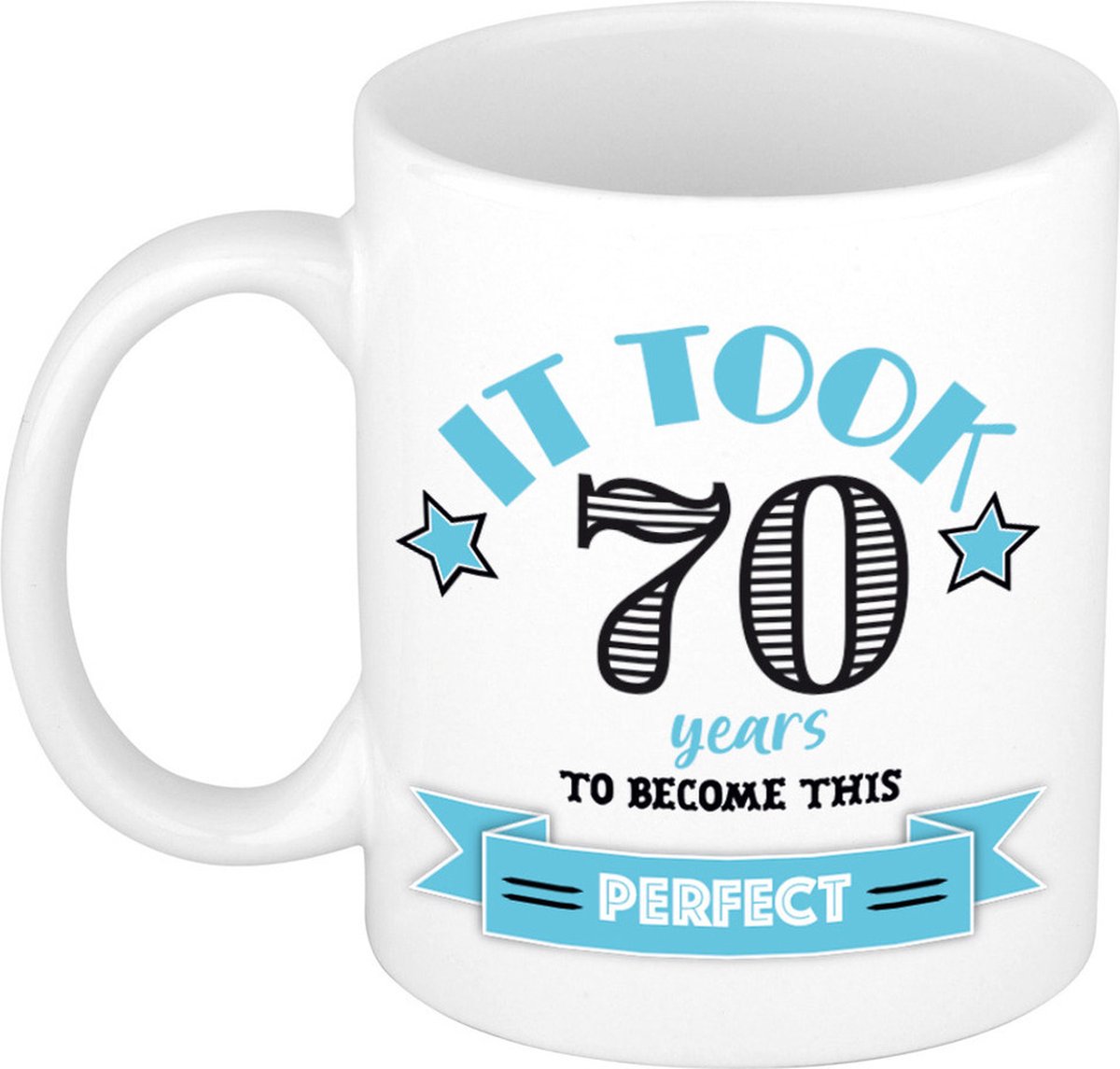 Bellatio Decorations Verjaardag cadeau mok 70 jaar - blauw - grappig - 300 ml - keramiek