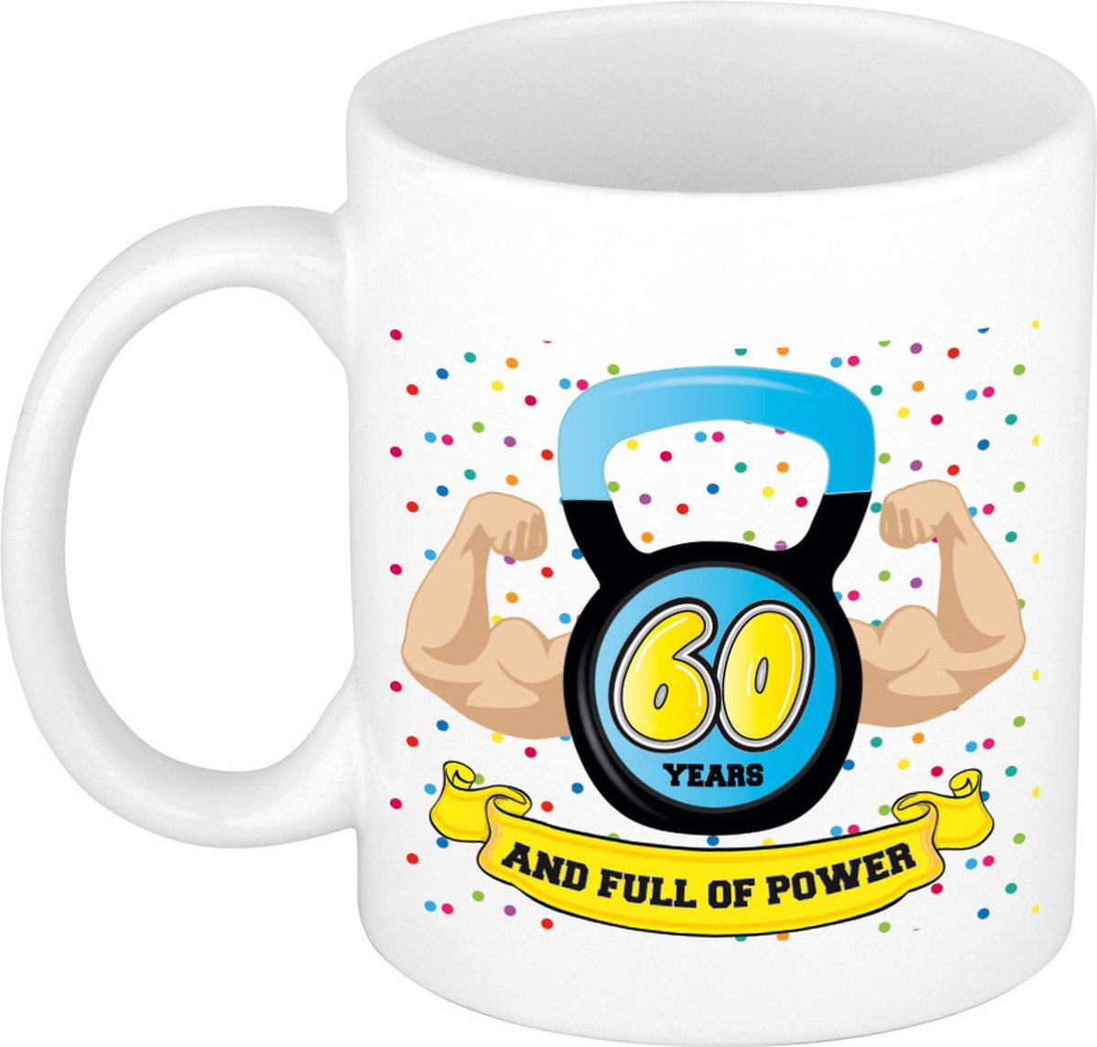Bellatio Decorations Verjaardag cadeau mok 60 jaar - blauw - spieren - 300 ml - keramiek
