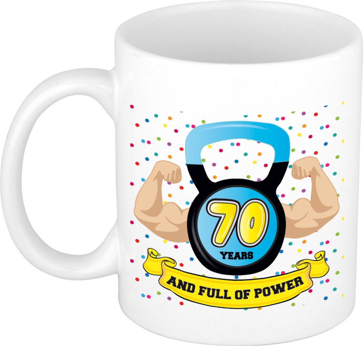 Bellatio Decorations Verjaardag cadeau mok 70 jaar - blauw - spieren - 300 ml - keramiek