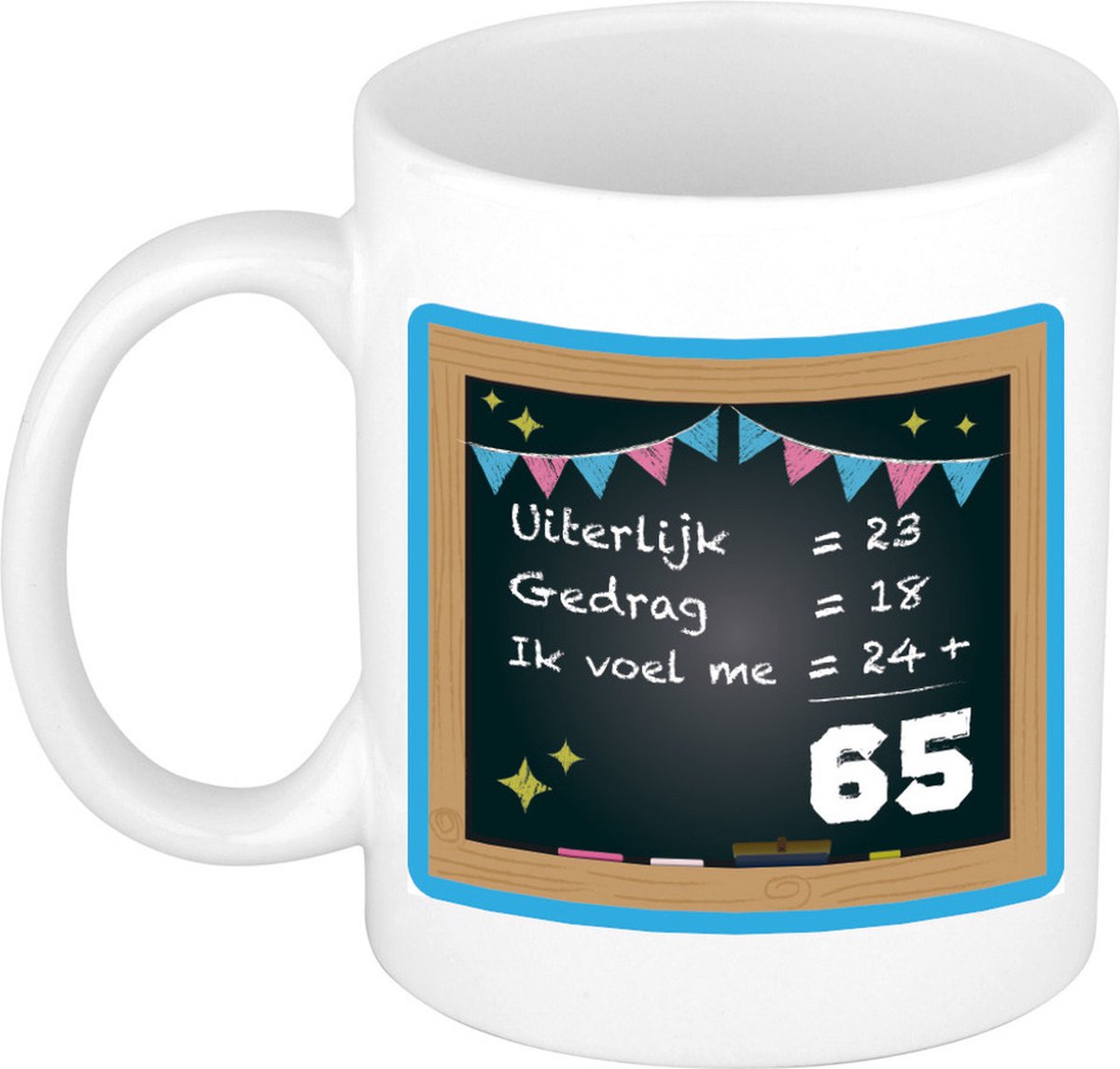 Bellatio Decorations Verjaardag cadeau mok 65 jaar - blauw - rekenen - 300 ml - keramiek