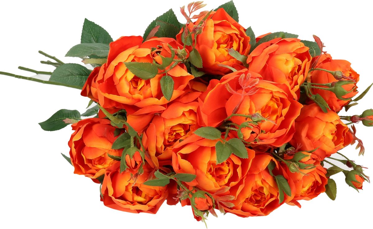 Top Art Kunstbloemen boeket roos Ariana - 8x - oranje - 73 cm - kunststof steel - decoratie bloemen