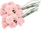 Rayher Decoratie roosjes satijn - 2x - bosje van 12 - lichtroze - 12 cm - hobby/DIY bloemetjes