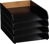 5Five brievenbak/postbakje A4 formaat stapelbaar - 4x - zwart - bamboe hout