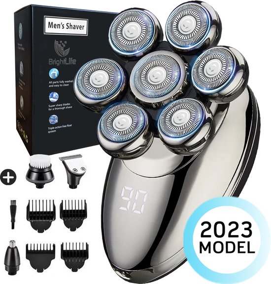 BrightLife® Scheerapparaat voor mannen - Skull shaver - Tondeuse - Nieuwste generatie trimmer - Draadloos - Nat en Droog - 5 opzetstukken