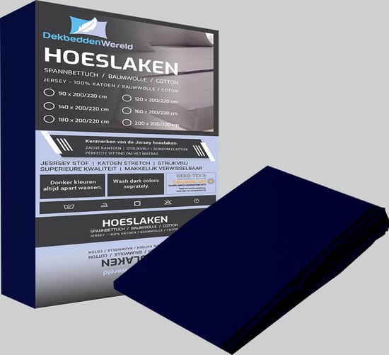 Dekbeddenwereld- hoeslaken- jersey- stretch- eenpersoons-90x200+30cm -geschikt voor boxspring- donkerblauw