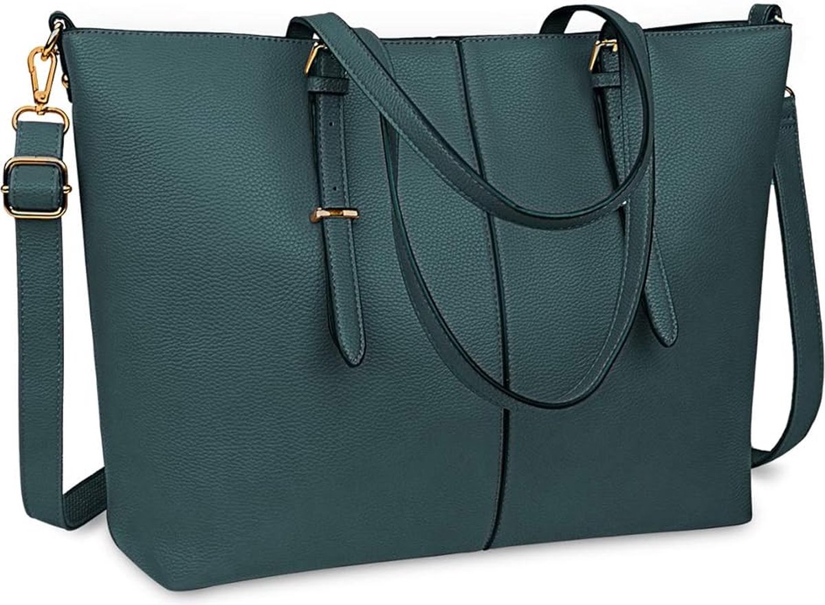 Luxe dameshandtas - Geschikt voor 15,6 inch laptops, ideale zakelijke aktetas en schoudertas, Groene Moderne tas, vervaardigd uit hoogwaardig PU-leer