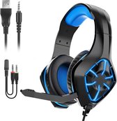 RyC Toys Casque de Gaming avec microphone - noir/bleu - câble de 2 mètres | Écouteurs supra- Ear| Réduction du bruit, son surround, lumière LED- PC, PS4, PS5