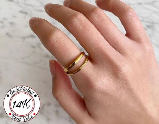 Soraro Dubbele Verstelbare Ring | 14K Goldplated | Goud | One size fix all | Soraro | Dubbele Ring | Cadeau Voor Haar | Cadeau Voor Vriendin | Verjaardag Cadeau | Moederdag Cadeau | Cadeau Ideeën