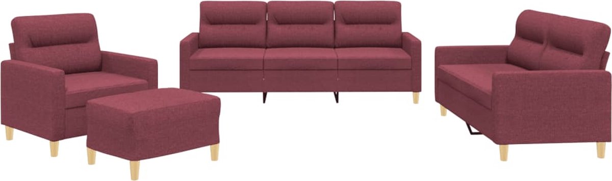 vidaXL - 4-delige - Loungeset - met - kussens - stof - wijnrood