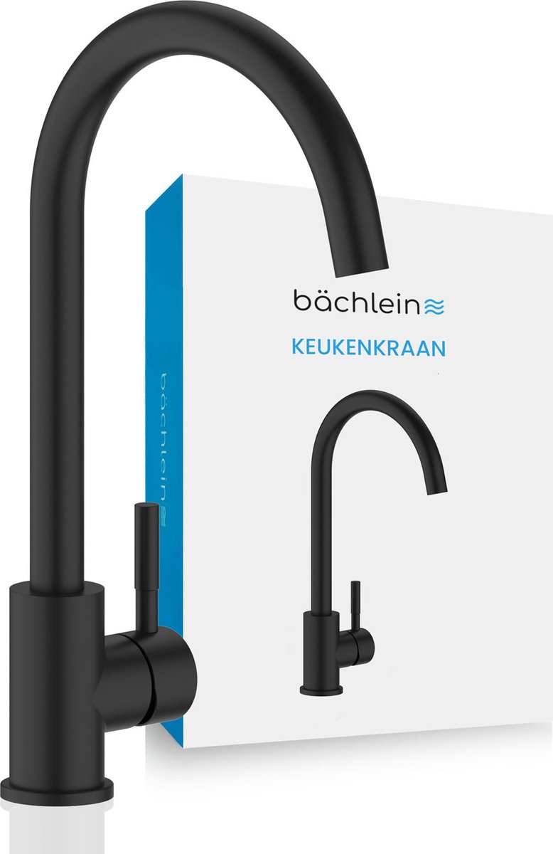 Bächlein Keukenkraan Gleno 360 graden draaibaar (mat zwart) - Eenhendel spoelbakmengkraan van roestvrij staal met 360° draaibare uitloop, kraan voor de keuken in extra stevige uitvoering
