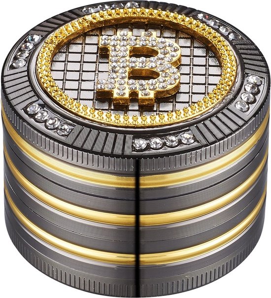 Foto: Bling bling bitcoin kruiden maler 4 lagen 50mm vergruizer donkerbruin metaal grinder