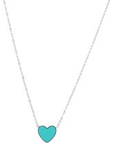 Nouka Dames Ketting met Turquoise Hartjes Hanger - Hartje Hanger - Zilverkleurig - Stainless Steel – Roestvrij Staal – Zilver Kleurig - Cadeau voor Vrouwen – Cadeautje