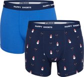 Happy Shorts 2-Pack Kerst Boxershorts Heren Blauw Kerstmannen / Rendieren - Maat L