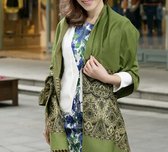 N3 Collecties Warme etnische stijl gouden Pashmina zijden sjaal voor dames ​-Groen