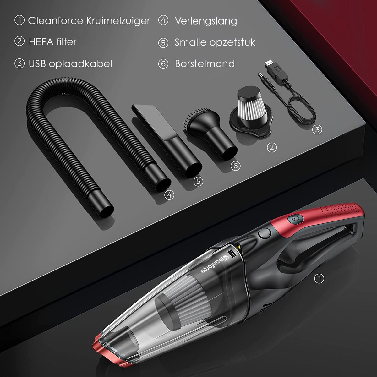 Cleanforce Kruimelzuiger V2 Snoerloos met extreme zuigkracht - Nat & Droog - Auto Stofzuiger - Voor Thuis & Auto — afbeelding 7