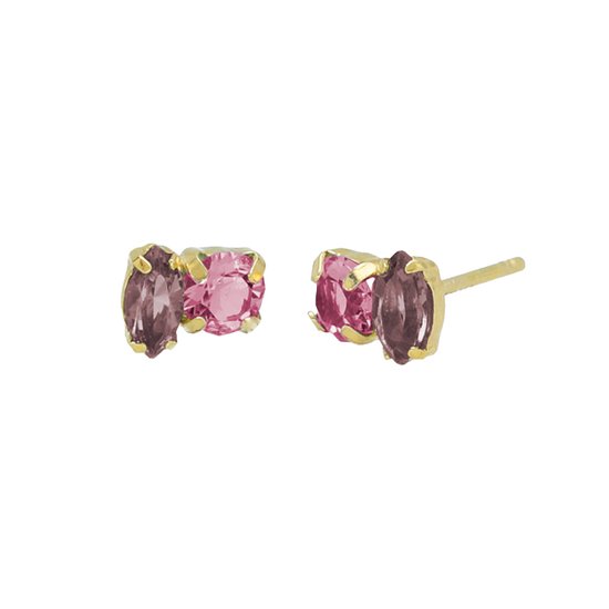Victoria Cruz A4465-05DT Boucles d'oreilles en argent avec cristal - Clips d'oreilles à tige en argent - 7,8x5,7 mm - Argent 925 - Rose lilas - Cristal - Plaqué or/ Or sur Goud
