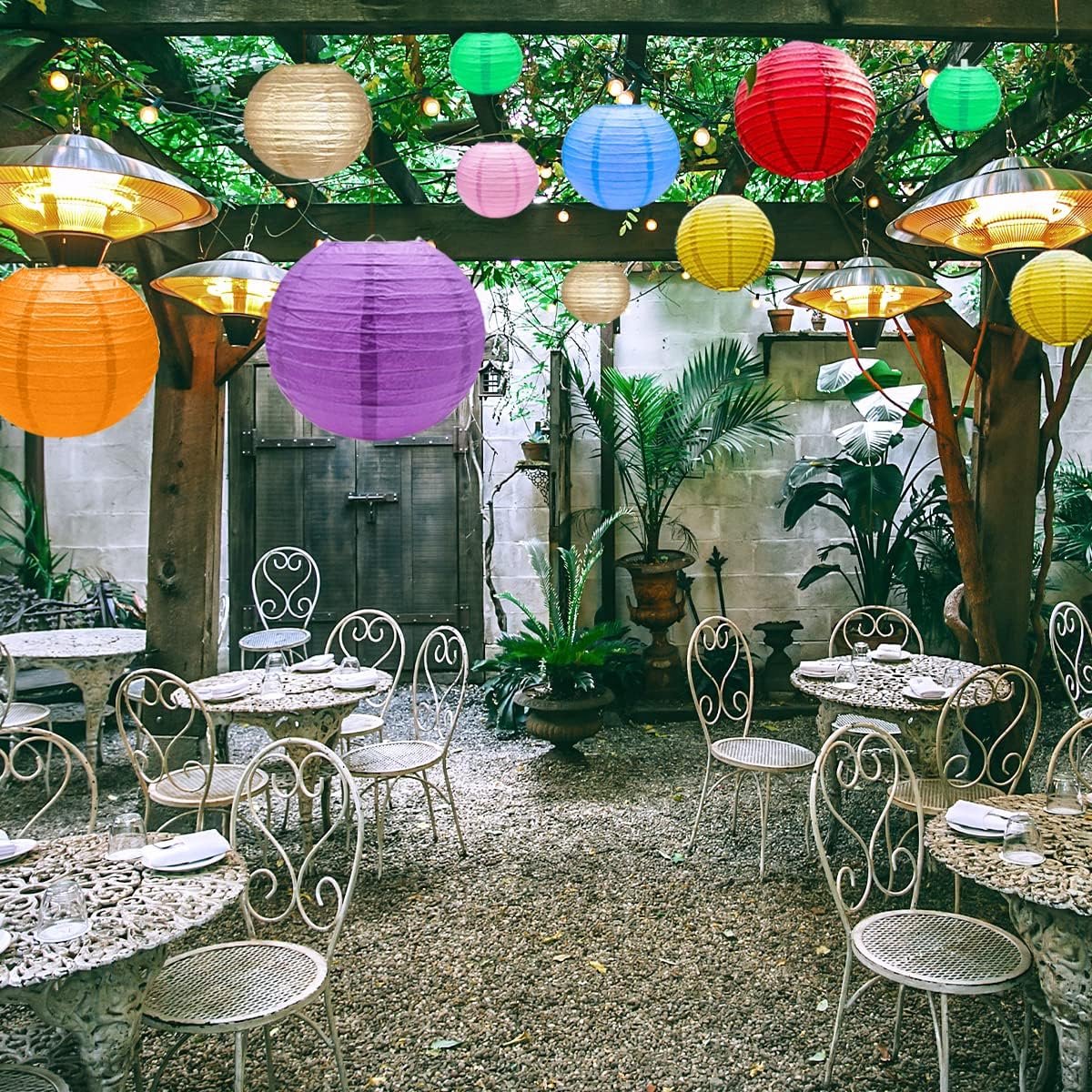 Papieren lampion, wit, om op te hangen, set van 10 stuks, 25 cm, ronde papieren lampenkap, geribbelde decoratie voor tuinfeest, bruiloft, verjaardag