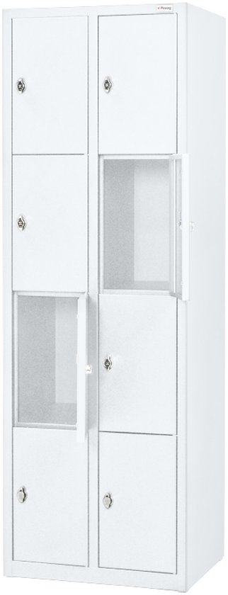 Metalen lockerkast - Wit - 8 deurs 2 delig - met slot - 180x60x50 cm - voordeel lijn - PLP-108