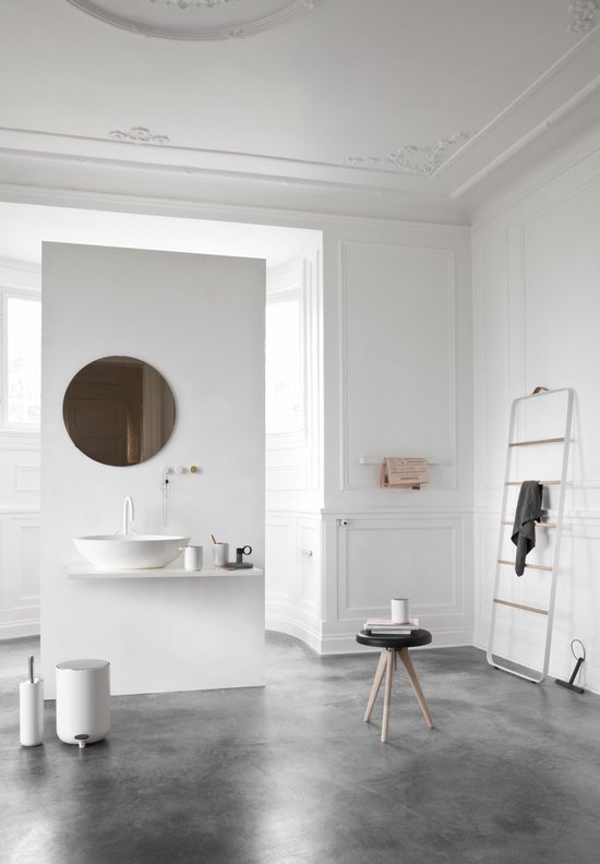 Clayre & Eef Brosse WC avec support Ø 11x24 cm Blanc Céramique Rond