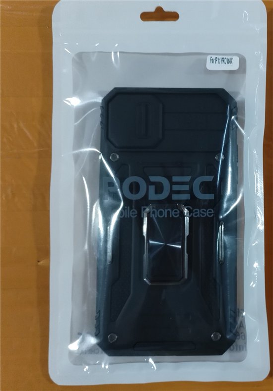 Podec Coque pour iPhone 11 Pro Max Zwart - Coque Anti-Choc Hybride Armure avec Ring de Béquille et Protecteur d'écran
