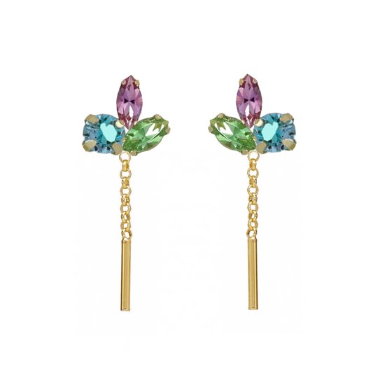 Victoria Cruz A4460-MDT Boucles d'oreilles en argent avec cristal - Boucles d'oreilles pendantes en argent - 28x9 mm - Argent 925 - Lilas Blauw vert - Cristal - Plaqué or/ Or sur Goud