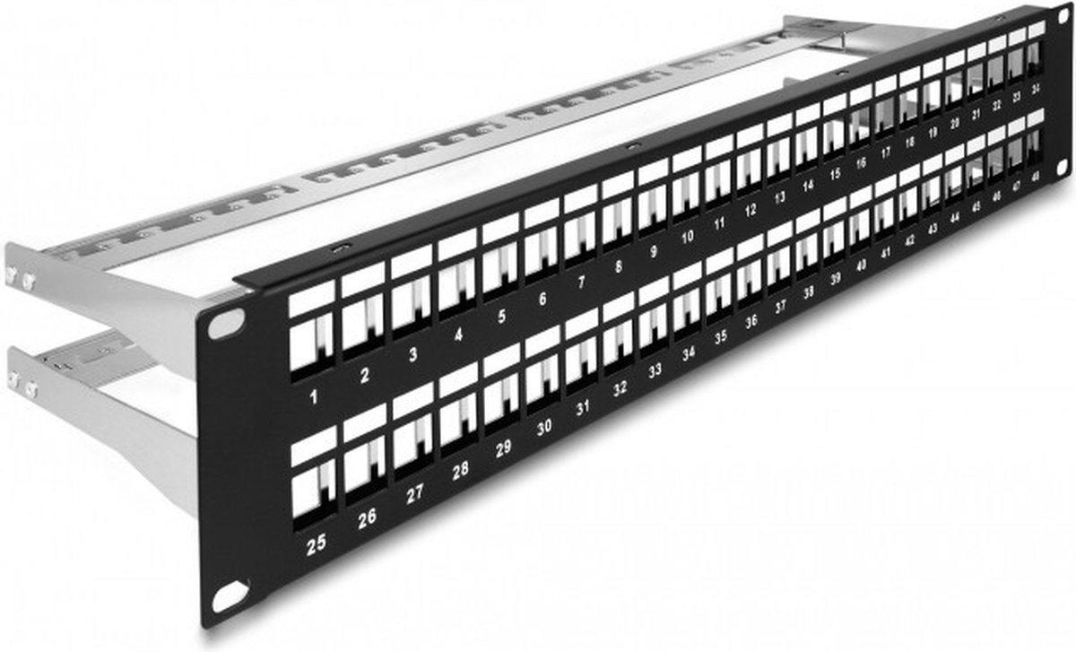 Image of 48 poorts keystone patch panel 19 inch met stamreliëfs 2U zwart
