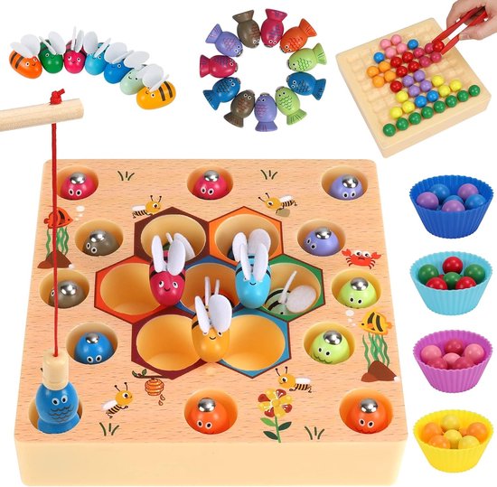Jouets de société de Perles à pince en bois, jeu de société Montessori à  rangée de