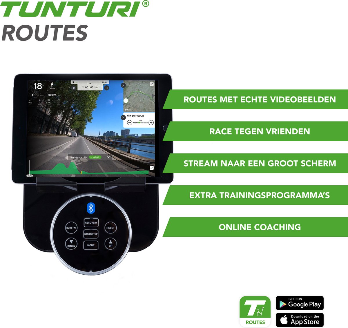 Afbeelding 3 van Tunturi FitCycle 70i Hometrainer - Fitness fiets voor thuis met 32 weerstandsniveaus - Ergometer met 20 programma's - 150 kg gebruikersgewicht - Voorzien van tablethouder en transportwielen - Luxe uitstraling
